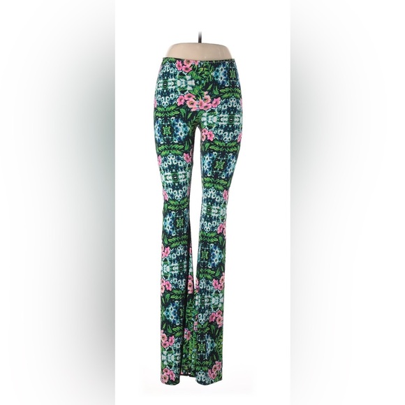 Show Me Your MuMu (@ Free People) Floral Boot Cut Pants - Green and Pink - Picture 1 of 4